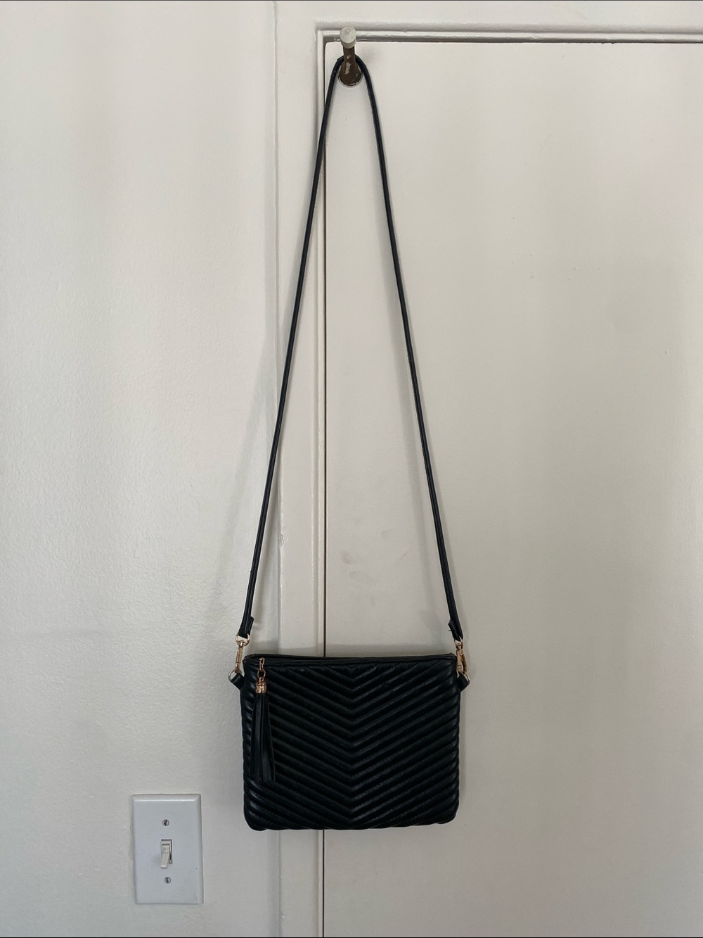 Black Quilted Crossbody Bag with Gold Hardware - Women